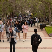 Bruin walk filled with students walking