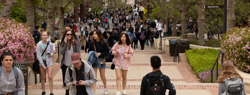 Bruin walk filled with students walking