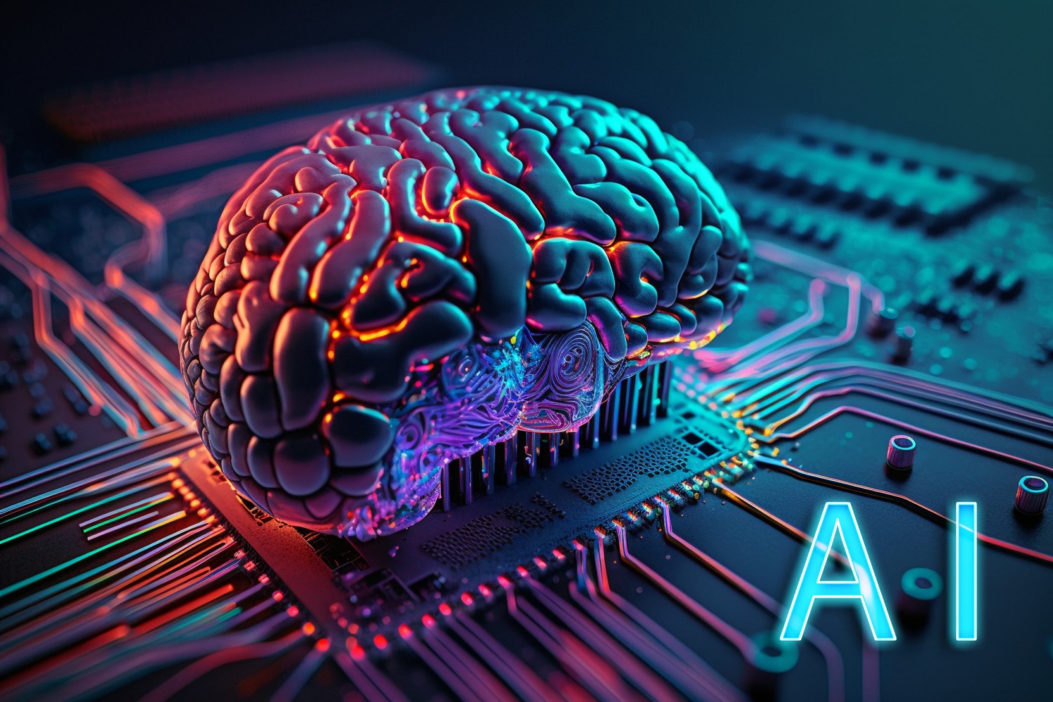 Brain on top of a motherboard